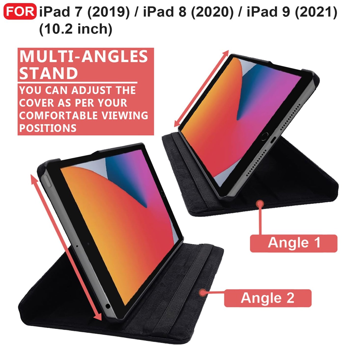 CEDO iPad 7 (7th Gen) / 8 (8th Gen) / 9 (9th Gen) 10.2 inch Flip Cover | Leather Finish | 360 Degree Rotate Flip Cover | Shockproof Back Case for iPad 7th / 8th / 9th Gen 10.2 inch (Black)