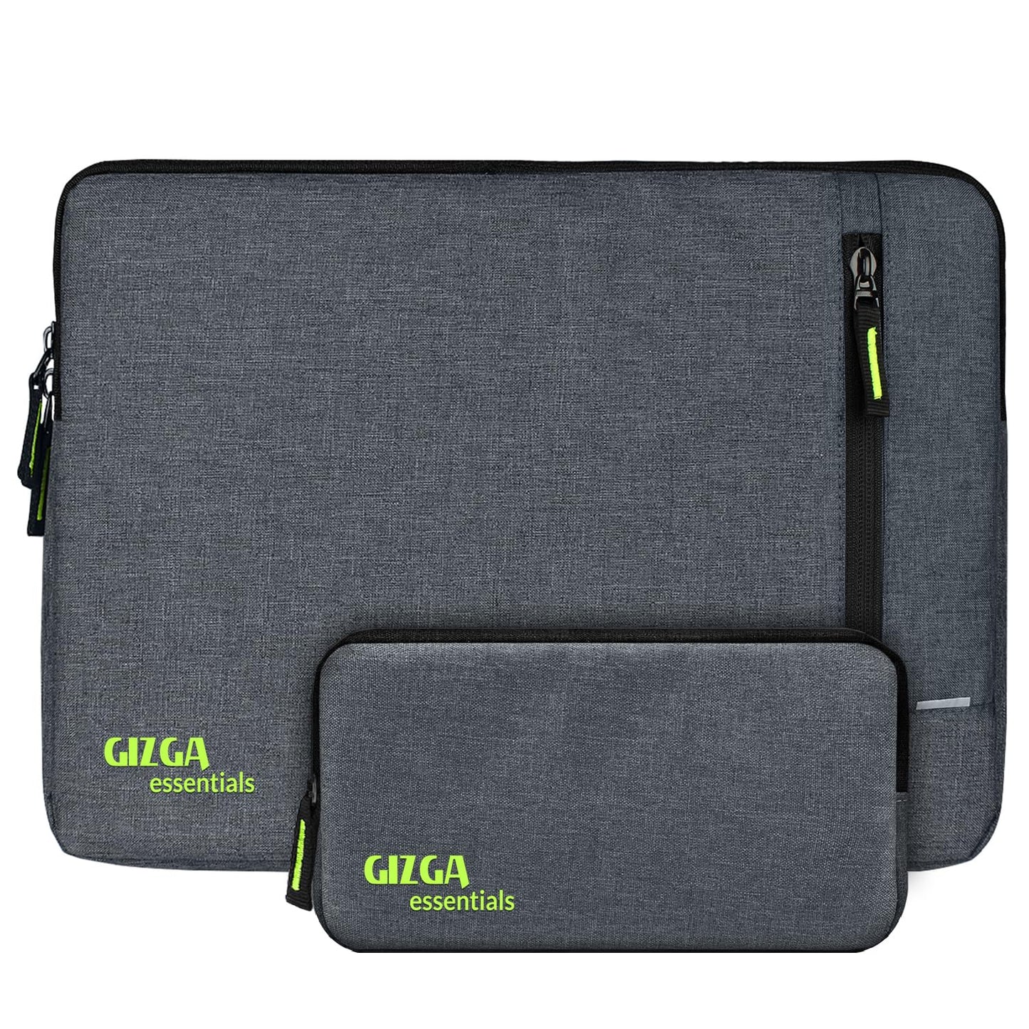 Gizga Essentials 14.1 Inch Laptop Sleeve Case Cover Bag with Extra Pouch & Front Pocket | Slim & Water-Resistant Nylon Fabric with Shockproof Foam Padding, Soft Lining & Premium Zipper Closure (Grey)