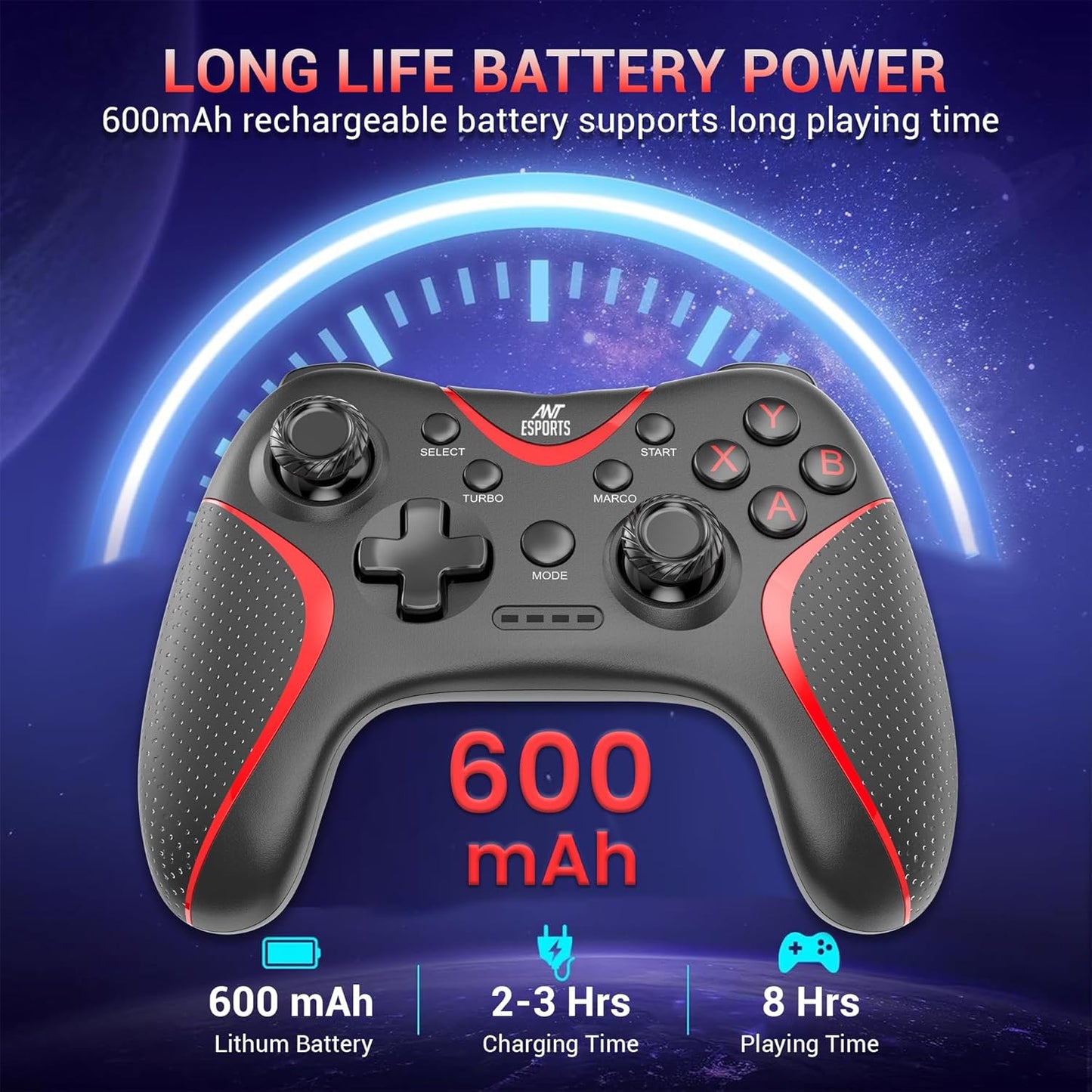 Ant Esports GPL300 Wireless Gamepad for PC, PS3, Android TV, Windows 11/10/8/7 – 2.4GHz USB Controller with Dual Vibration, Turbo Mode, Rechargeable Battery, Plug & Play (Black)