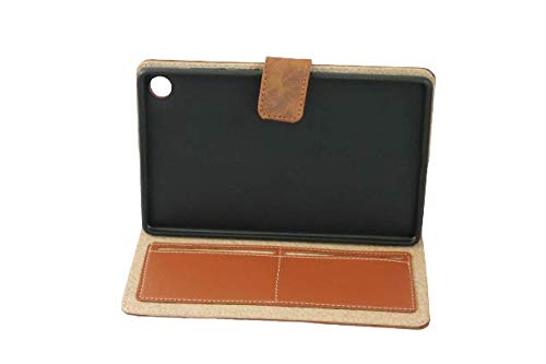 Caseous Indian Made Synthetic Leather Flip Cover Case Back Card Slots Stand View for Lenovo TAB M8 (TB-8505X) 8 inch (2019) (Light Brown)
