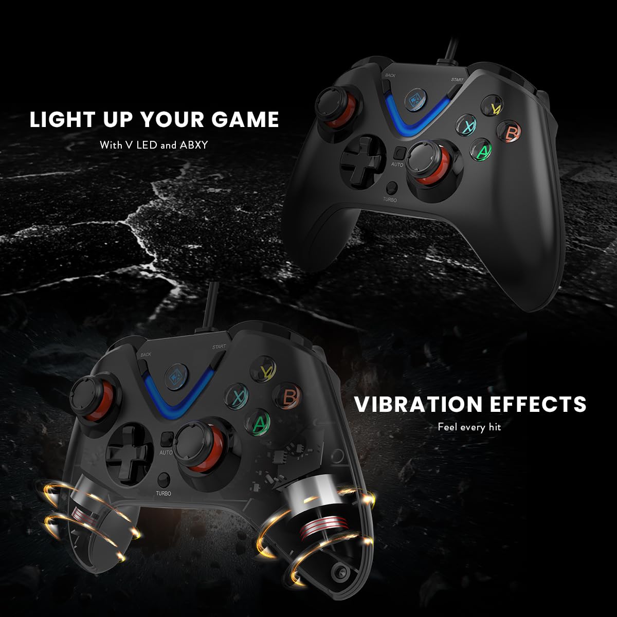 Cosmic Byte ARES Wired Controller for PC, Magnetic Triggers, Accurate Joysticks, Dual Vibration, Backit LED Buttons (Black)