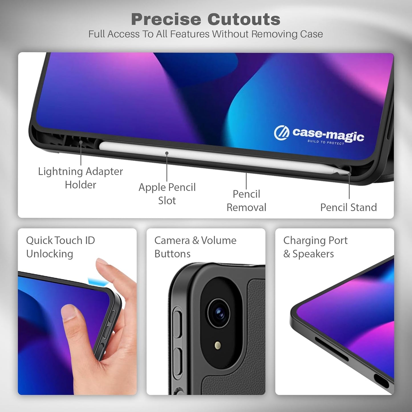 Premium Smart Folio Case Cover for iPad Air 11 inch M3/M2 (2025/2024) Air 10.9 inch(2022/2020, 5th/4th Gen) Auto Sleep/Wake, Trifold Stand, Pencil Holder| Slim PU Exterior, TPU Back (Black)