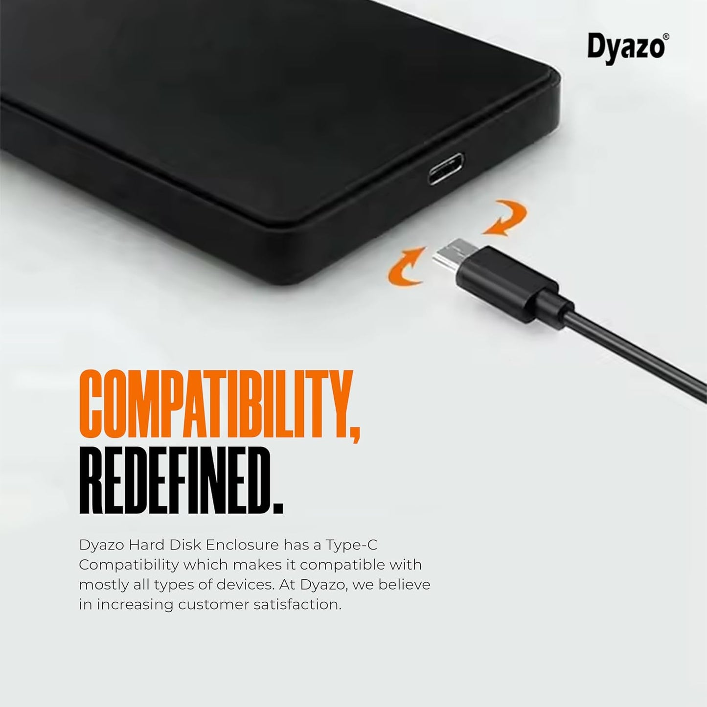 Dyazo 2.5 Inch USB 3.1 to Type-C External Hard Drive Enclosure | Tool-Free Setup | Supports UASP Up to 6TB Storage | Hard Drive Case Compatible with Laptop, PC, TV, and Router (Black)