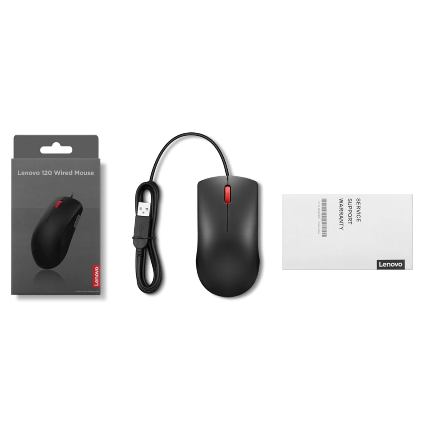 Lenovo 120 Wired Plug & Play USB Mouse, High Resolution 1600 DPI Optical Sensor, 3-Button Design with clickable Scroll Wheel, Ambidextrous, Ergonomic Mouse for Comfortable All-Day Grip (GY51L52636)
