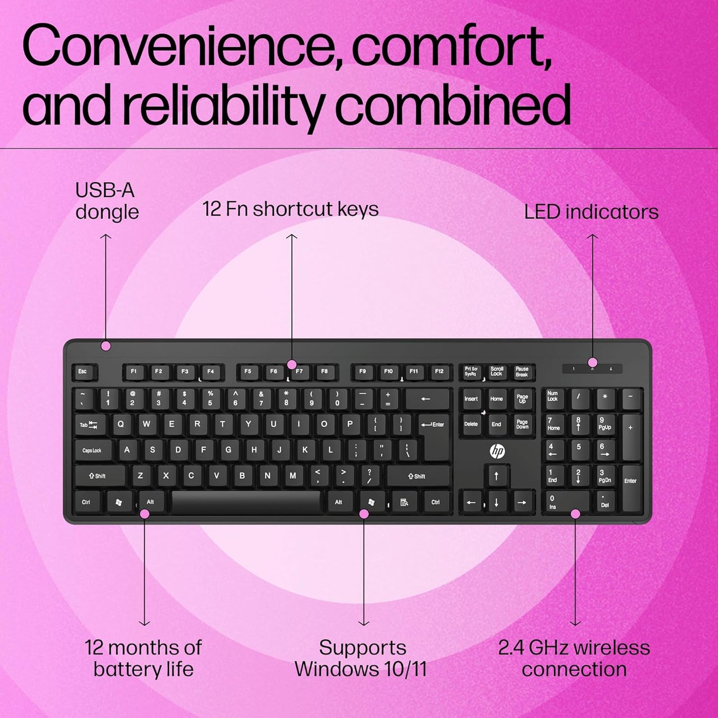 HP K160 Wireless Keyboard/Quick Comfy accurate/12 Fn Shortcut Keys/Plug and Play USB/ 3 Years Warranty