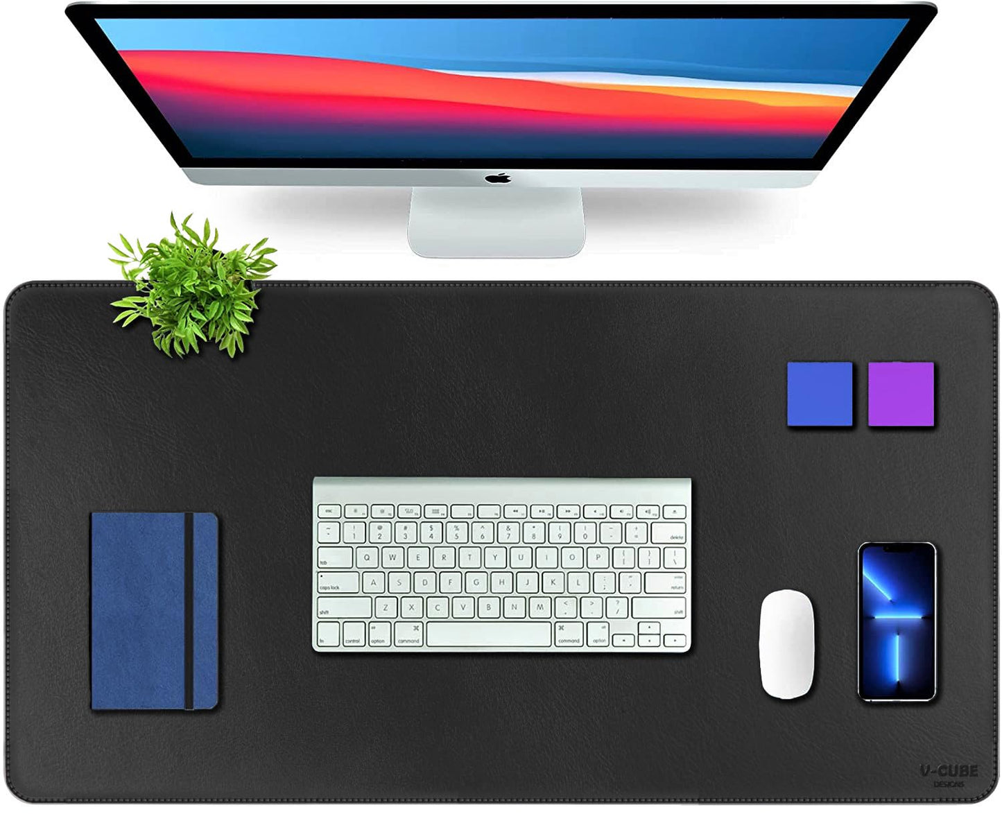 Premium Vegan Leather Desk Mat 90X45cm 2.4mm Thick&Padded|Laptop Mat/Extended Mouse Pad/Stitched, Reversible, Sturdy Deskspread | High Tear/Peel Strength|Anti-Slip,Splash-Proof| Black