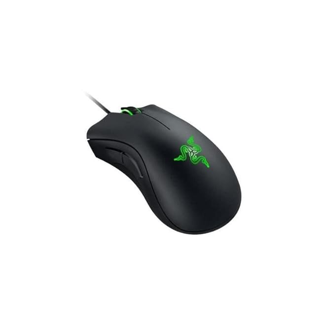 Razer DeathAdder Essential Wired Gaming Mouse I Single-Color Green Lighting I 6400DPI Optical Sensor- Black - RZ01-03850100-R3M1