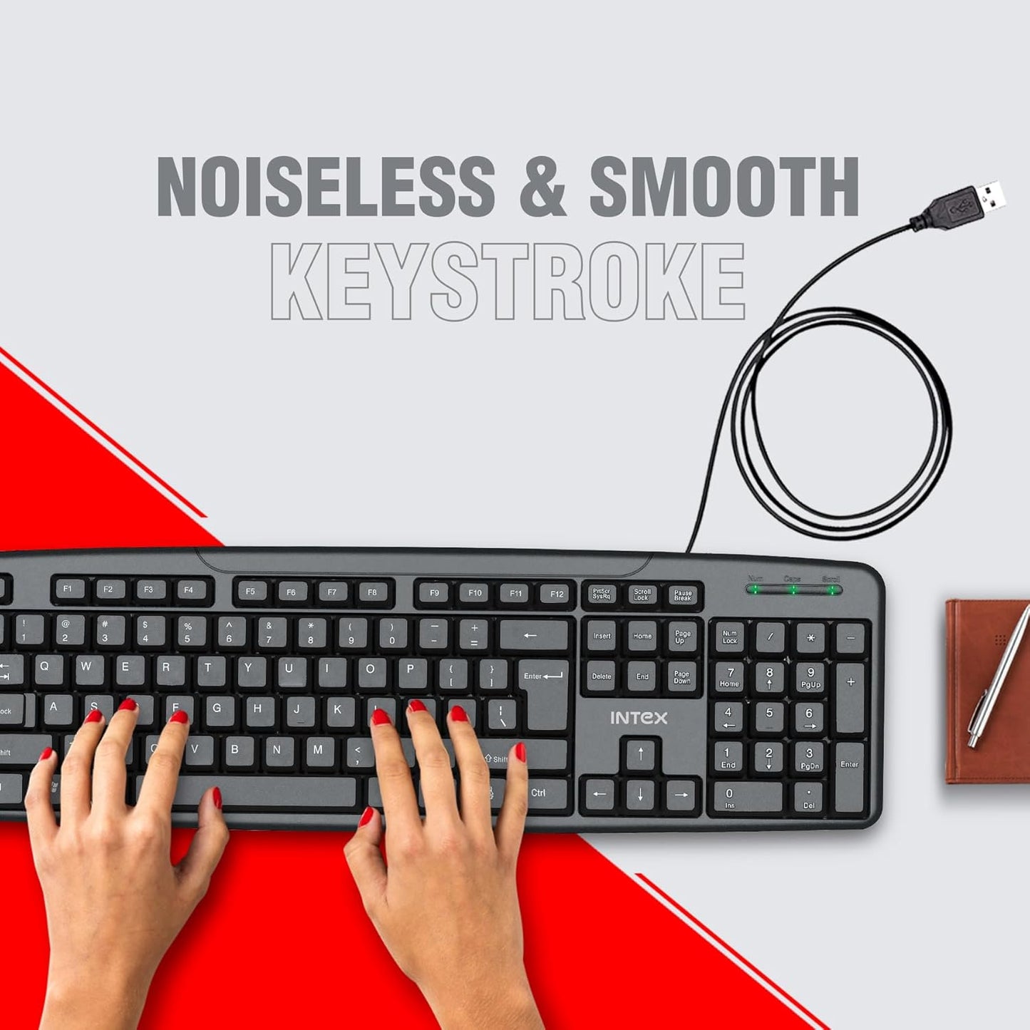 Intex Classy Wired Keyboard with 8 Million Clicks| Anti-Slip | Durable and Strong ABS Material | Retractable Stand | UV Coated Keys | 1.2m Cable (Black)