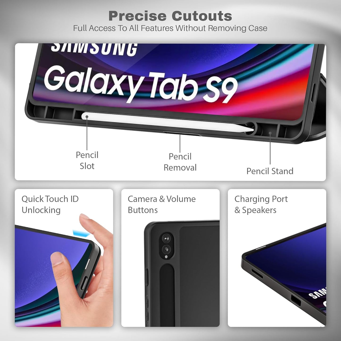 Case Magic Premium Folio Case Cover for Samsung Galaxy Tab S9/ S9 FE 11 inch (2023) with S Pen Holder, Auto Sleep/Wake Magnetic Closure, Trifold Stand| Slim Lightweight PU Exterior, TPU Back (Black)