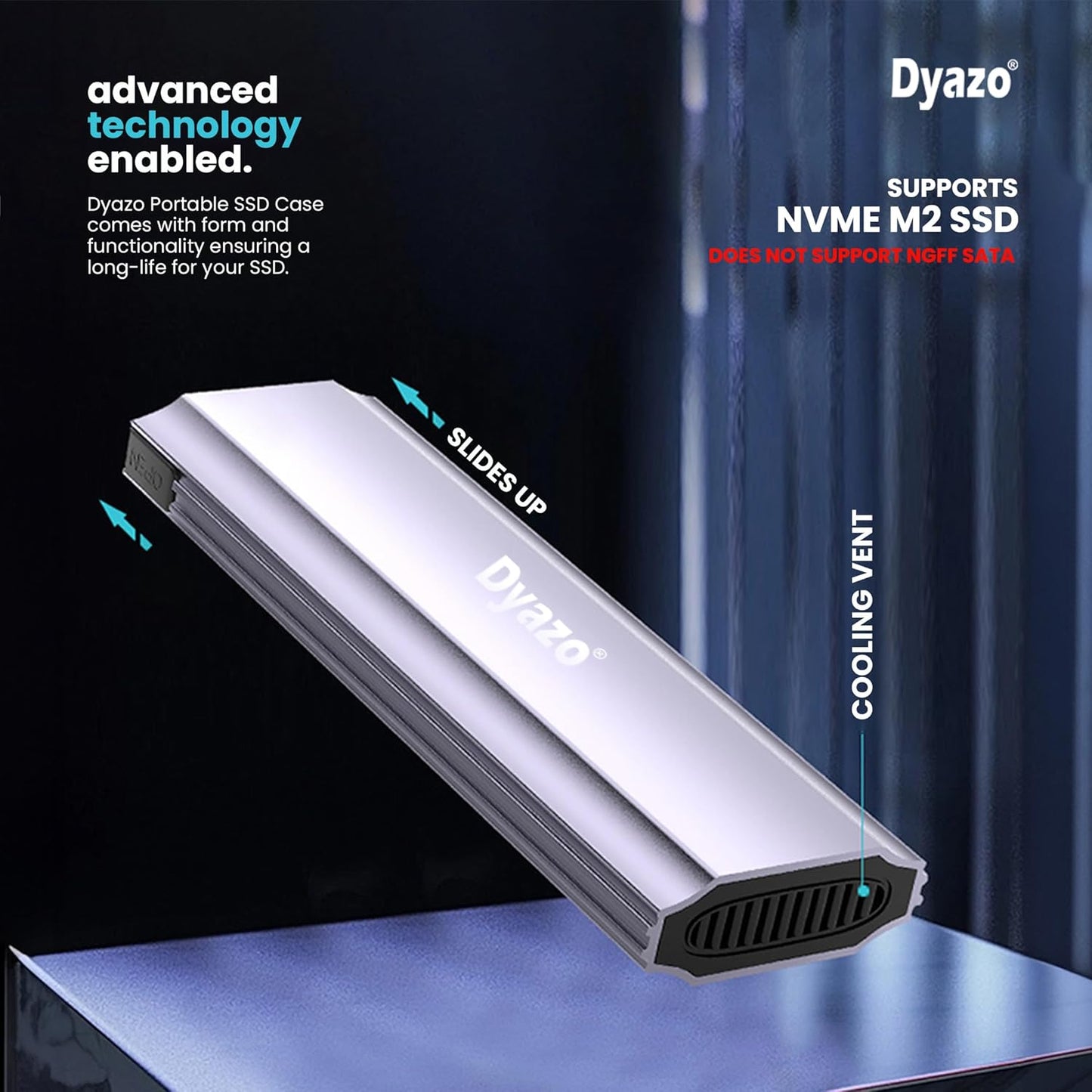 Dyazo NVME M2 SSD Enclosure USB 3.0 Micro B and USB 3.1 Type C Gen1 (up to 10 Gbps) | Supports M.2 NVME SSDs (2280/2260/2242/2230) Supports M & B&M Keys 2230/2242/ 2260 / 2280 SSDs, REALTEK Chipset