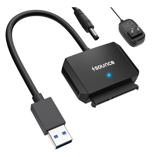 Sounce SATA Cable USB 3.0 to SATA III Hard Disk Connector for 3.5 2.5 inch SSD & HDD Hard Drive Disk and SATA Optical Drive with 12V 2A Power Adapter External Hard Disk Adapter Support UASP - Black