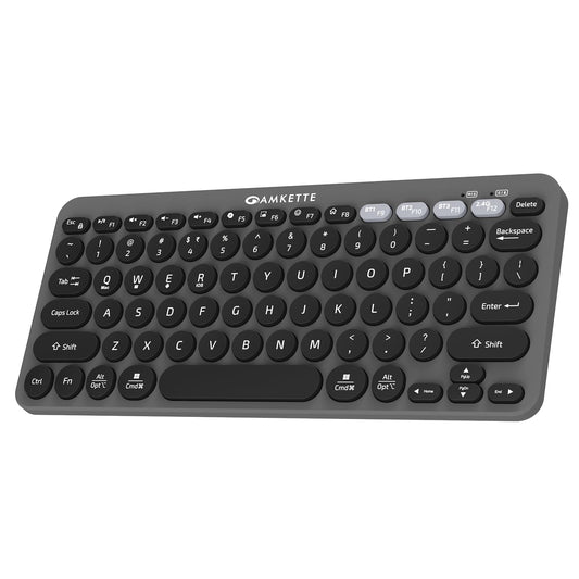 Amkette New and Improved Optimus BT 4 in 1 Multi Device Wireless Keyboard/Bluetooth Keyboard | One Click Device Switching and AI Access for Windows, MacOs, Android and iOS, Dual OS Layout (Grey)