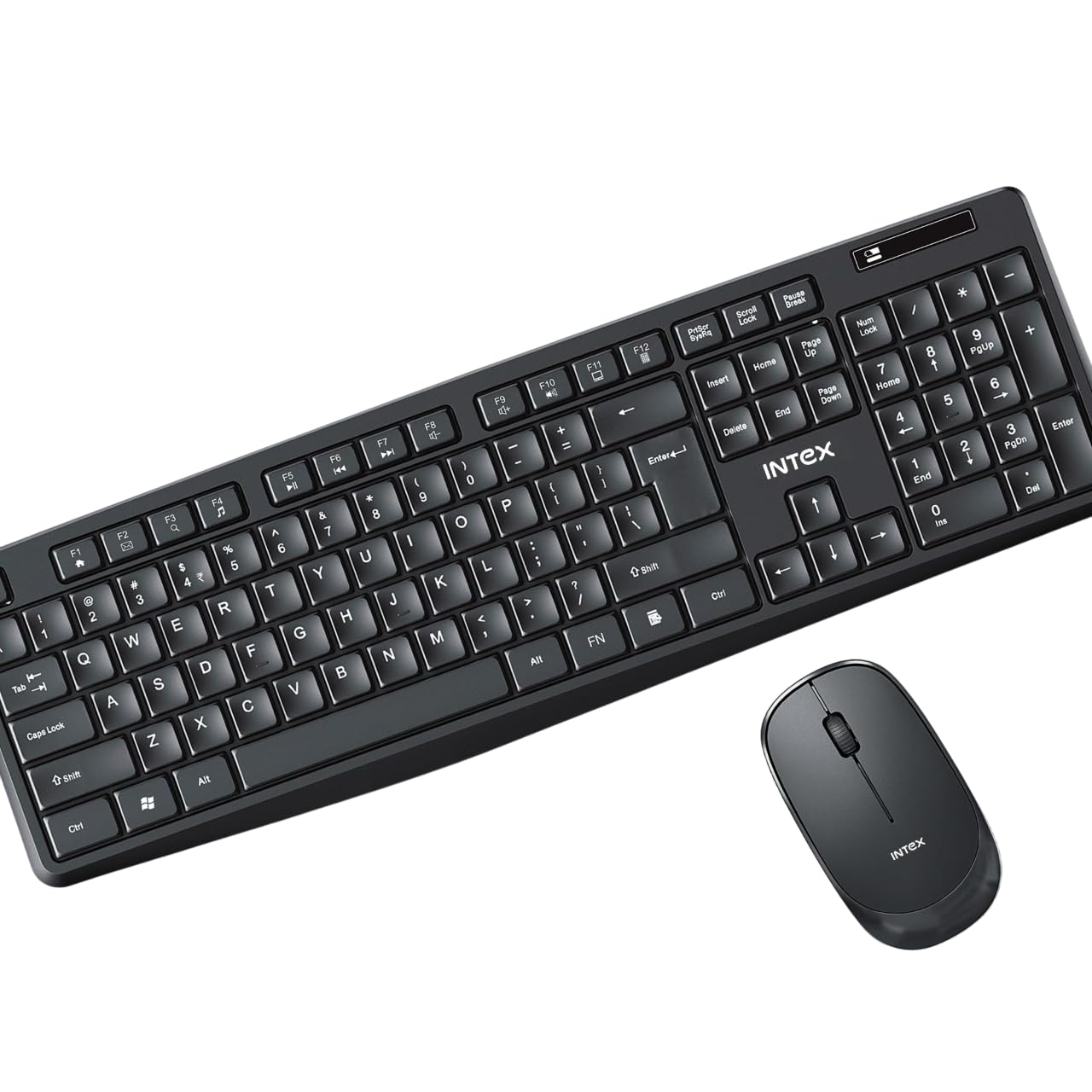 Intex 2.4GHz Wireless Keyboard and Mouse Combo | 104 Keys, 4 Button Mouse | 1600 DPI | 10M Range, Nano USB Receiver Plug & Play | Ergonomic & Soft Keys (Black)