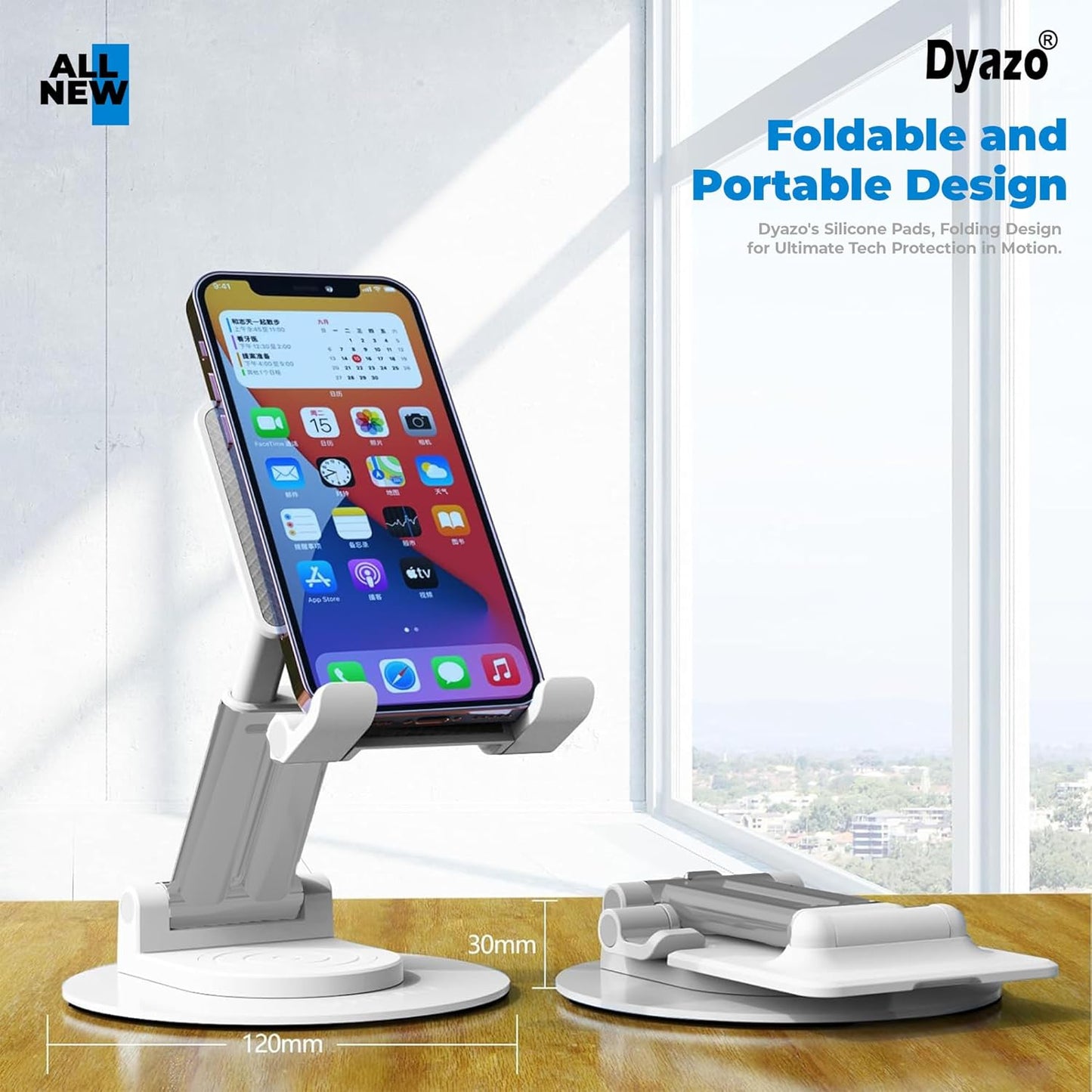 Dyazo Foldable Tablet Stand | Holder Compatible for Desk Compatible for Samsung Galaxy Tabs, iPad All Other Tablets Up to 12.9 inch with 360 Degree Rotation (White)
