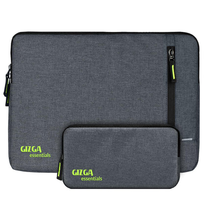 Gizga Essentials 14.1 Inch Laptop Sleeve Case Cover Bag with Extra Pouch & Front Pocket | Slim & Water-Resistant Nylon Fabric with Shockproof Foam Padding, Soft Lining & Premium Zipper Closure (Grey)