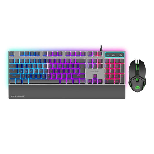 Ant Esports KM540 Gaming Keyboard and Mouse Combo,Rainbow Backlit LED Wired Keyboard with Wrist Rest,Programmable 7D OpticalMouse, 3600 DPI, Spill-Resistant, USB Plug & Play for PC, Laptop,Mac – Black