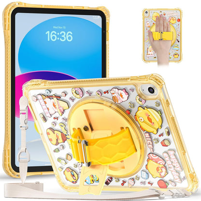 Case Cover for Apple iPad (A16) 11th/10th Gen 2025/2022, Rugged Transparent Back Case for iPad 11th/10th Gen 2025/2022 with Hand Grip 360 Roatating Kickstand and Shouder Strap, Transparent Duck