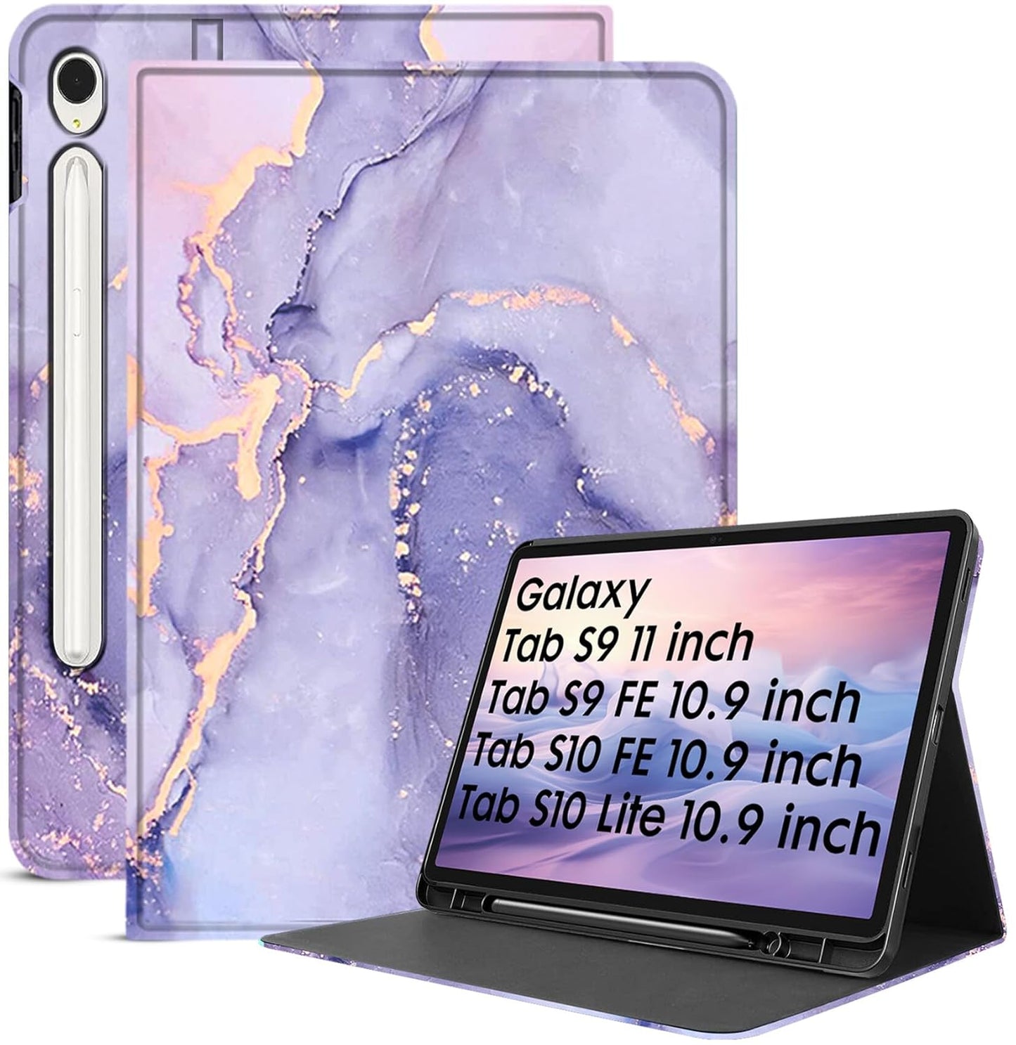 Robustrion Case for Samsung Galaxy Tab S10 Lite 10.9" / S9 FE /S10 FE/Tab S9 11" Cover with [S Pen Holder] [Auto Sleep Wake] Folio Case for Samsung Tab S9/S9 FE /S10 FE/ S10 Lite Tablet - Marble Lilac