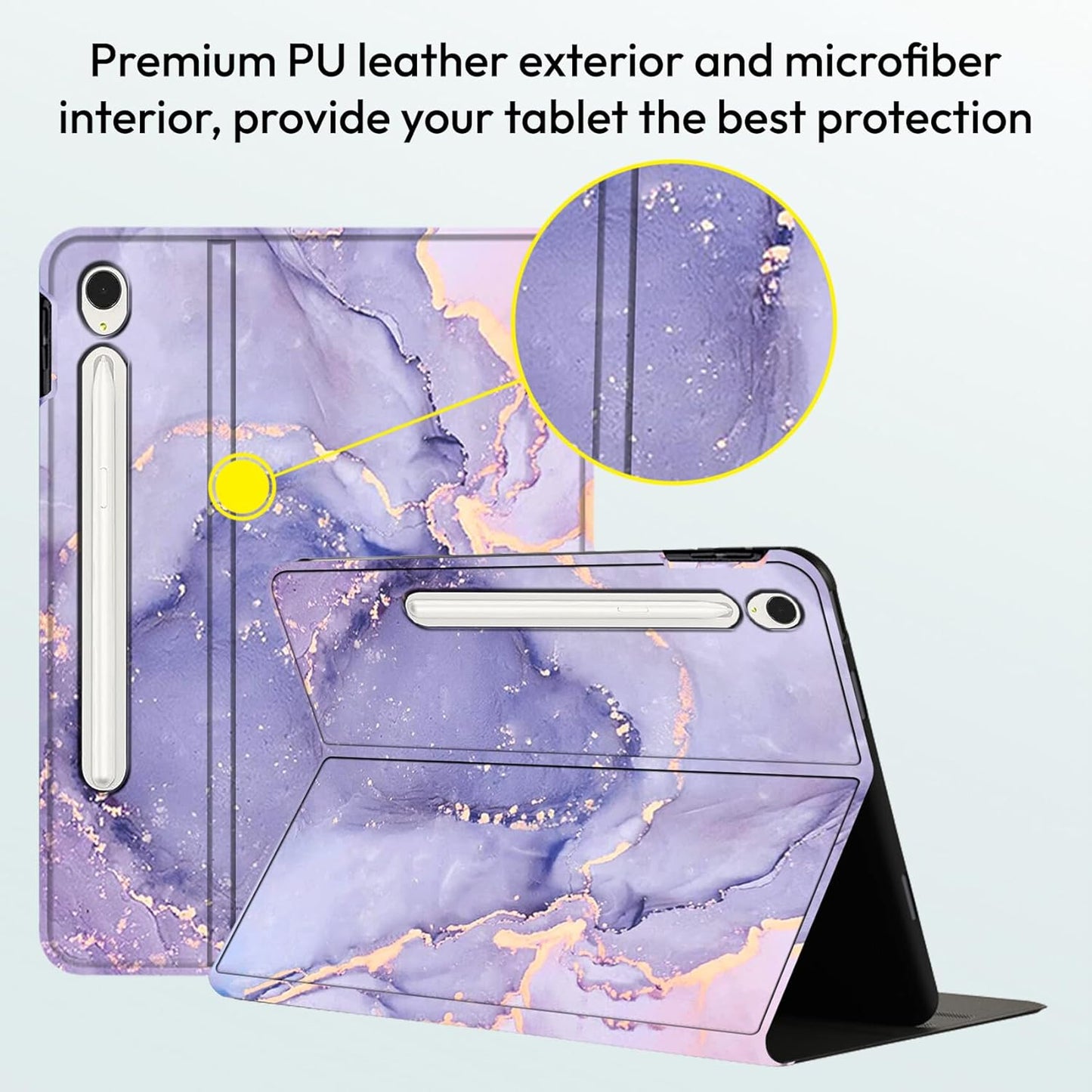 Robustrion Case for Samsung Galaxy Tab S10 Lite 10.9" / S9 FE /S10 FE/Tab S9 11" Cover with [S Pen Holder] [Auto Sleep Wake] Folio Case for Samsung Tab S9/S9 FE /S10 FE/ S10 Lite Tablet - Marble Lilac