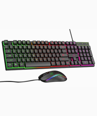 Dr Luxur® Fireball Ergonomic Keyboard and Mouse Combo, 104 Keys with Laser Keycaps, Rainbow Backlight Effect, Anti Ghosting Keys and Adjustable 5 DPI Modes Upto 7200 for Gaming and Work (Black 2)