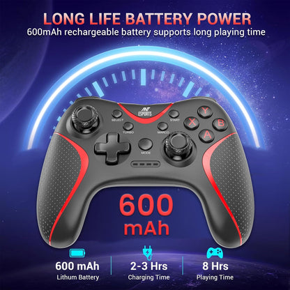 Ant Esports GPL300 Wireless Gamepad for PC, PS3, Android TV, Windows 11/10/8/7 – 2.4GHz USB Controller with Dual Vibration, Turbo Mode, Rechargeable Battery, Plug & Play (Black)