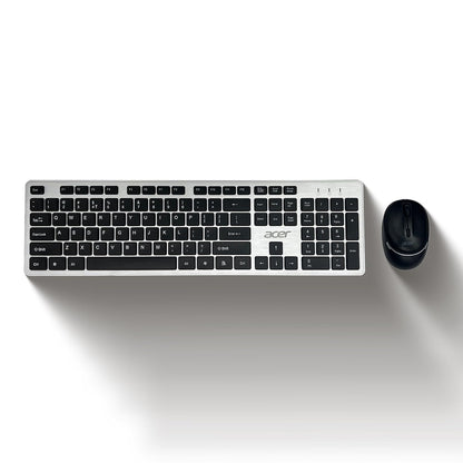 Acer Fusion Wireless Keyboard and Mouse Combo, Durable Stylish Design, 2.4GHz Nano Receiver, 10m Range, Indian Rupee Key, Adjustable DPI (800/1200/1600), Compatible with Windows & Mac (Black & Silver)