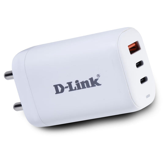 D-LINK 65W PDQC Fast Wall Charger Adapter with C to C 5 A Braided Cable | Mobile, Type C Laptop & Tab Charger | Triple Output| Fast Charging with GaN Technology | Universal Compatibility
