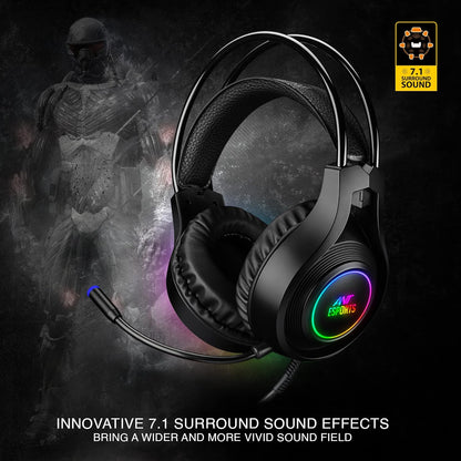 Ant Esports H570 7.1USB Surround Sound Gaming Headset with Noise Cancelling Mic & RGB Light, Compatible with PC/Laptop/ PS5/PS4 / Xbox – Black