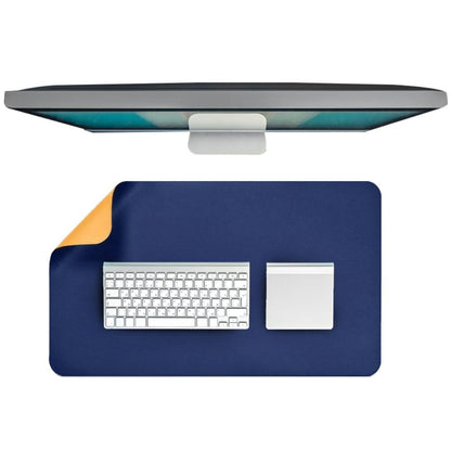 Dyazo Vegan PU Leather Desk Mat for Laptop and Computer Office | Anti-Slip Desk Pad | Extended Large Mouse Pad for Table | Dual-Sided Water-Resistant Design (600 x 350mm) Navy Blue & Yellow