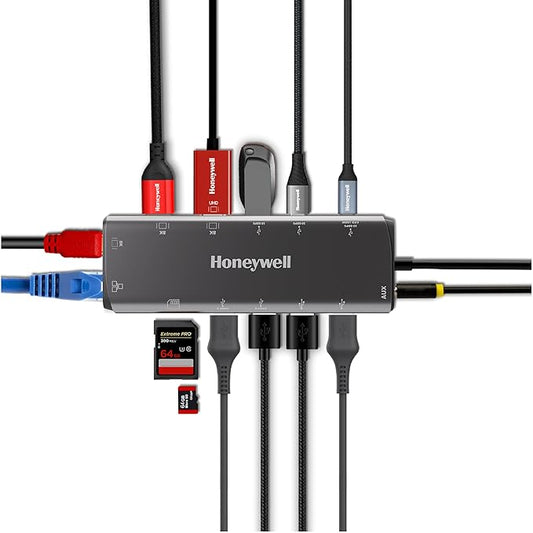 Honeywell New Launch 14-in-1 Type C Dock with Dual 8K HDMI& DP, Ethernet Port, USB 3.2, 3.0 & 2.0, 2xType C 3.2, 3.5 mm Audio Port, SD & MicroSD Slot, for All Devices Like Windows/MacBook
