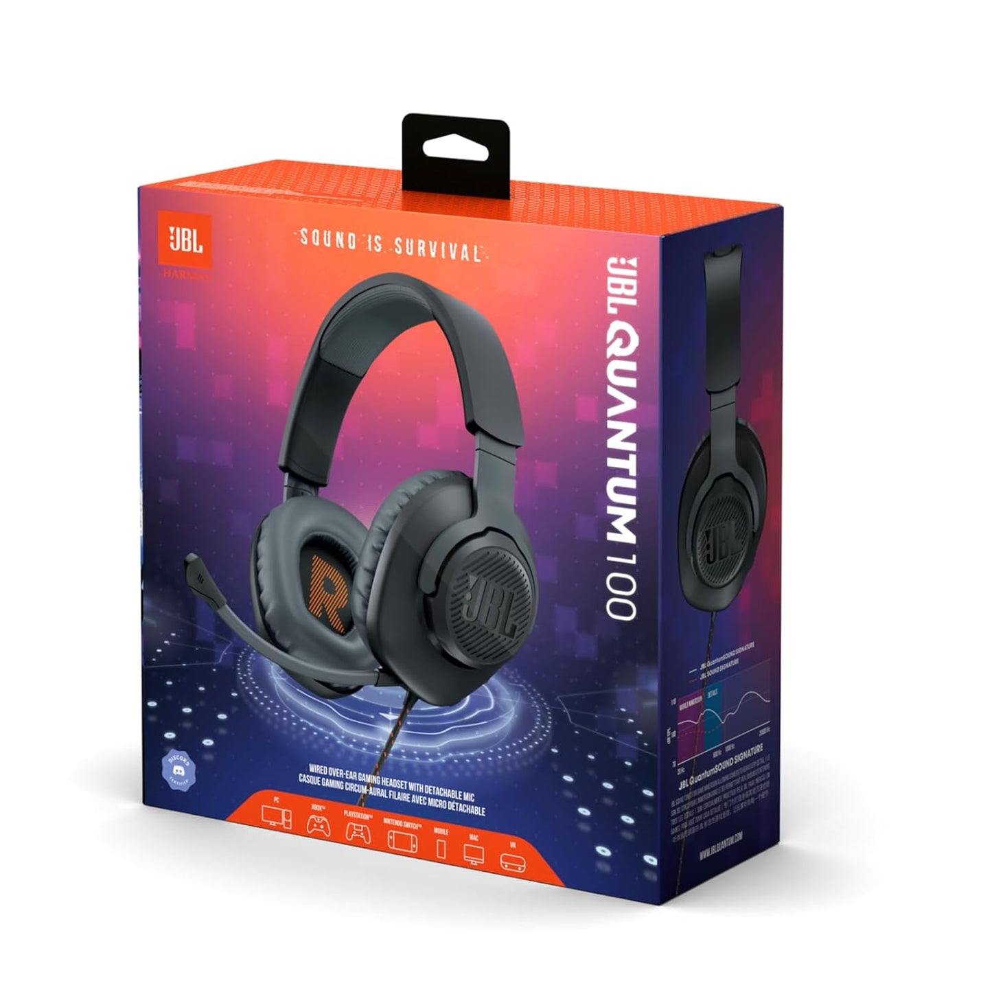JBL Quantum 100 Wired Over Ear Gaming Headphones with Mic, 40mm Realistic Dynamic Drivers, Detachable Boom Mic, 1kHz Sensitivity, Memory Foam Cushioning, PC/Mobile/PS/Xbox/Nintendo/VR Compatible-Black