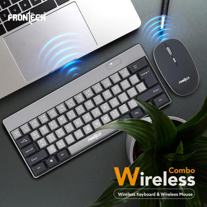 Frontech 61-Key Ultra-Compact Wireless Rechargeable Keyboard & Mouse Combo – 2.4 GHz Nano Receiver, 1600 DPI Precision, Plug-and-Play (KB-0032)