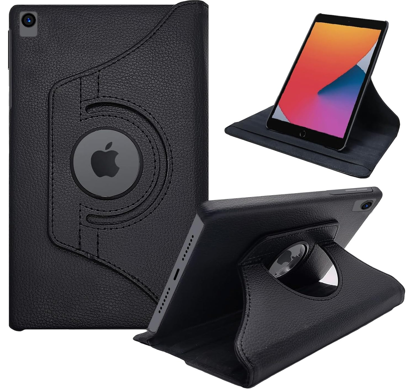 CEDO iPad 7 (7th Gen) / 8 (8th Gen) / 9 (9th Gen) 10.2 inch Flip Cover | Leather Finish | 360 Degree Rotate Flip Cover | Shockproof Back Case for iPad 7th / 8th / 9th Gen 10.2 inch (Black)