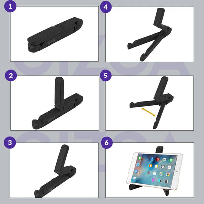 GIZGA Essentials Portable Tabletop Tablet Stand Mobile Holder, Desktop Stand, Cradle, Dock for iPad, Smartphone, Kindle, E-Reader, Fully Foldable, Adjustable Angle, Anti-Slip Pads, Black