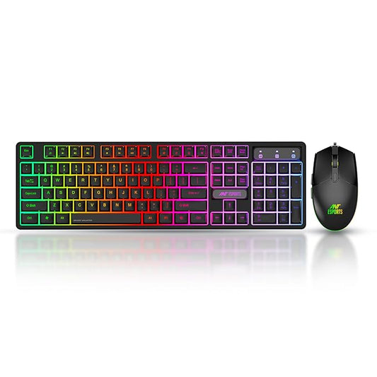 Ant Esports KM1600 Gaming Keyboard & Mouse Combo, Wired Backlit Rainbow LED Keyboard & 3200 DPI Gaming Mouse for PC/Laptop - Black