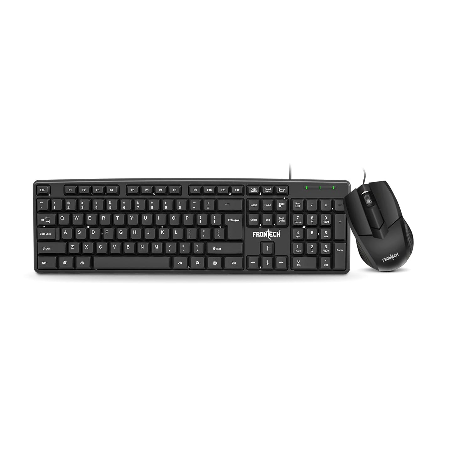 FRONTECH Wired Keyboard and Mouse Combo | Membrane Keys with Retractable Stands | USB Plug & Play | Ergonomic & Comfortable Design | 1 Year Warranty (1692, Black)