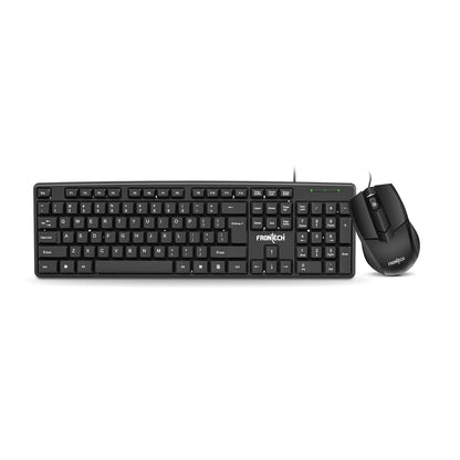 FRONTECH Wired Keyboard and Mouse Combo | Membrane Keys with Retractable Stands | USB Plug & Play | Ergonomic & Comfortable Design | 1 Year Warranty (1692, Black)