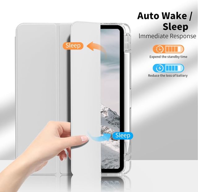 Tablet Case Cover for Apple iPad Pro 13 inch (M5/M4) [Auto Sleep/Wake Cover] [Pencil Holder] [Trifold Stand] [Frosted Back] - White