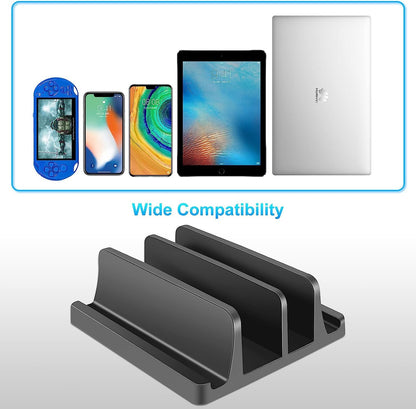 TARKAN Vertical Laptop Holder | 2-Slot Desk Space Saving Organizer Stand Fits All Laptop Sizes (ABS, Black)