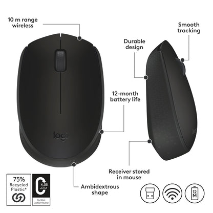 Logitech B170 Wireless Mouse with USB Receiver,(Black)