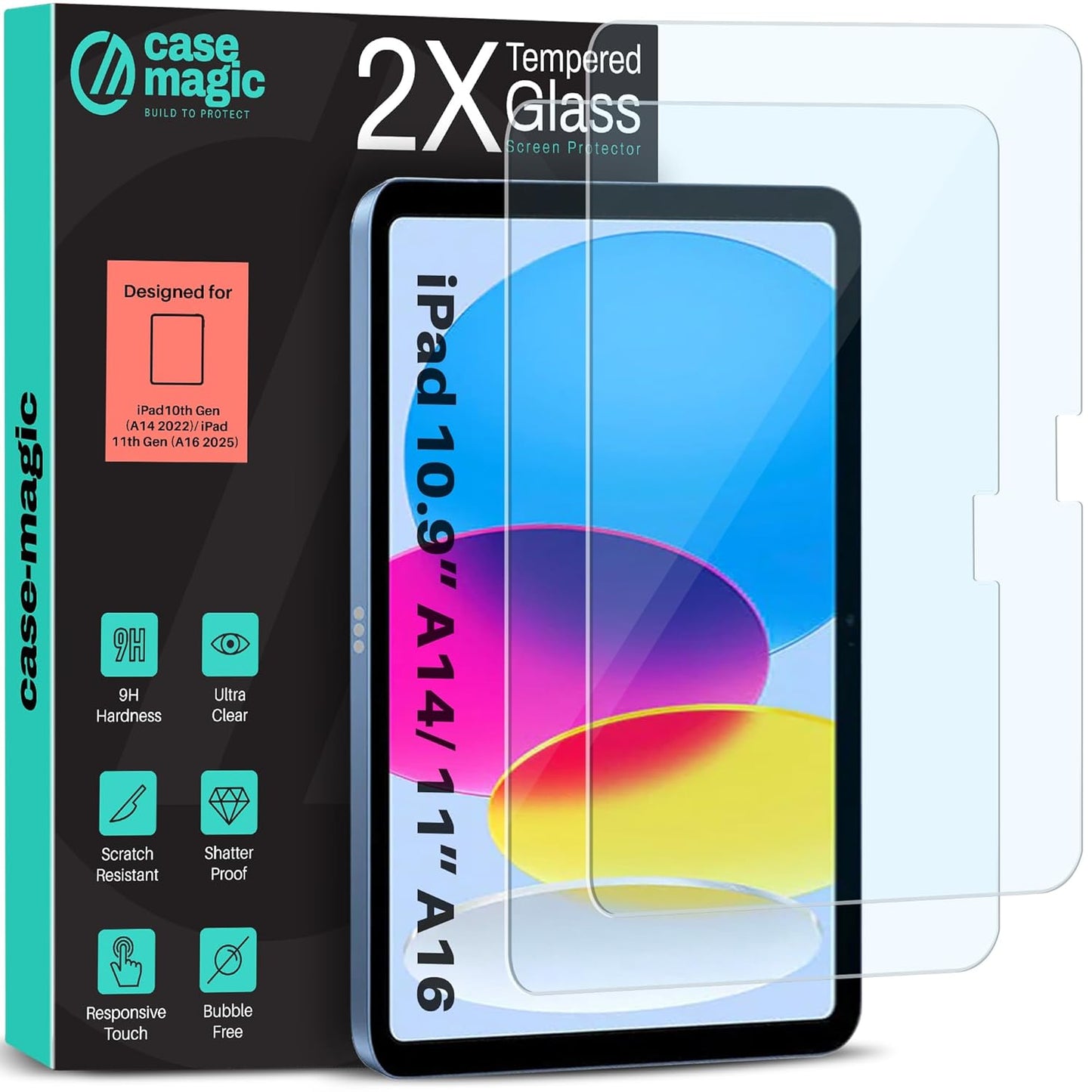 Pack of 2 Tempered Glass for iPad 11th Gen A16 Chip 11 "(2025) A3355/A3356 & iPad 10th Gen A14 Bionic 10.9" (2022) A2757/A2777 | 9H Hardness | Scratch Resistant | Shatterproof | HD Clear Screen Guard