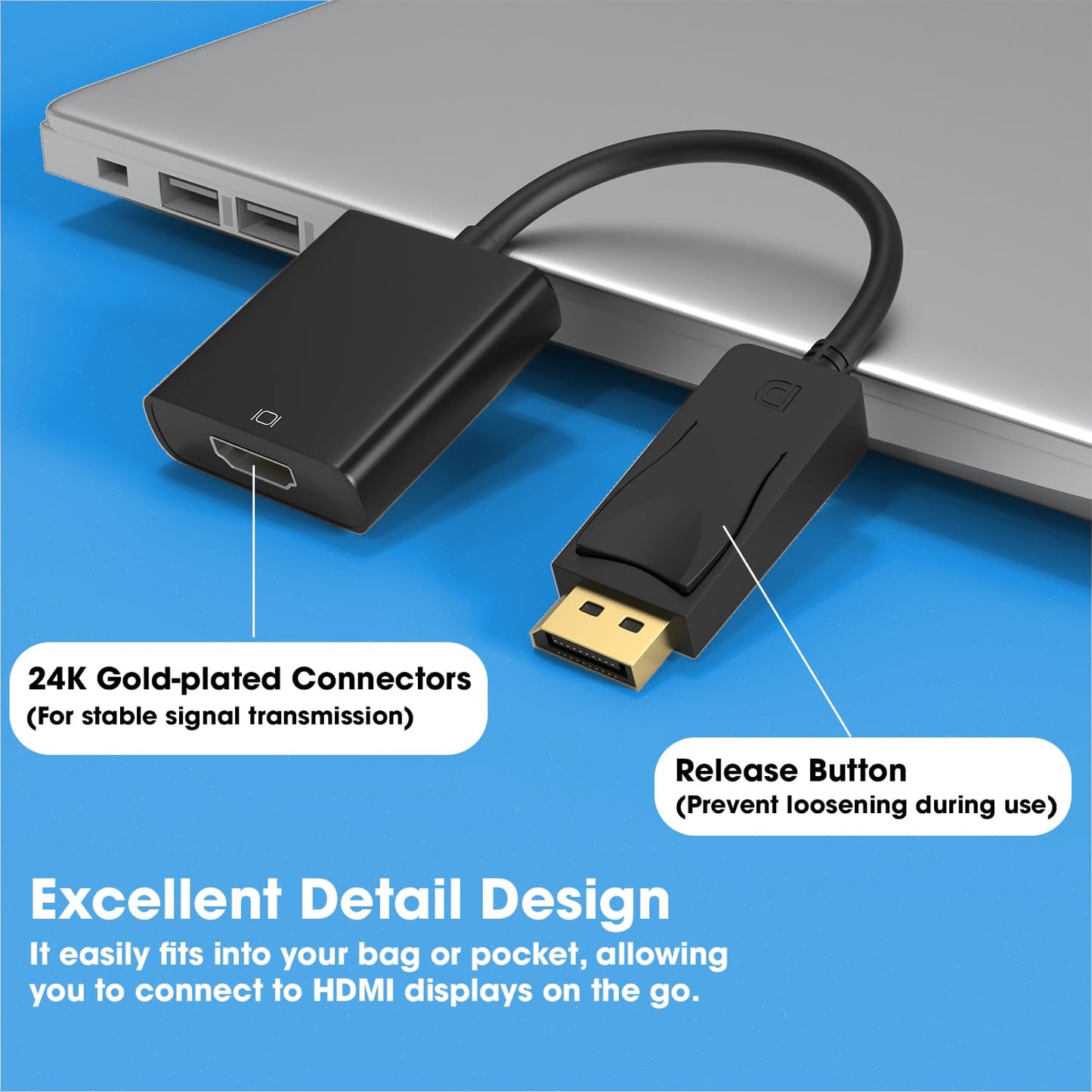 Sounce Display Port to HDMI Adapter, 1080p Display Port DP to HDMI Cable Male to Female Port Support Video & Audio Compatible with Computer, PC, Monitor, Projector, HDTV (Not Bidirectional)