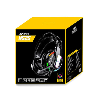 Ant Esports H525 Pro RGB Gaming Headset Gaming Over Ear Wired Headphones with Mic| 2 * 3.5MM Jack + USB for RGB Light |50 MM Drivers | Compatible with PC/ PS4/Xbox One/Nintendo/Mobile_Black