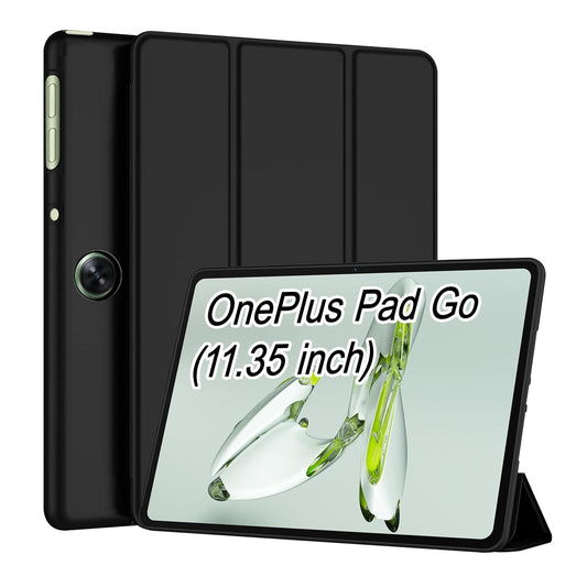 CEDO Tri-Fold OnePlus Pad Go (11.35 in) Smart Case Flip Cover with Multi Viewing Angles Stand | Leather Finish | Heat Dissipation | TPU Backcover (Black)