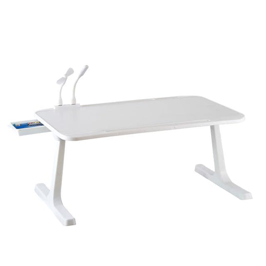 Tarkan USB Laptop Table for Bed, Foldable Study Desk for Kids, with Drawer, LED Light, Fan, Type C Cable, Work from Home Stand (White)