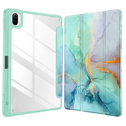 MOCA Case for Xiaomi Pad 5 / Pad 5 11 Pro with Pen Holder,Transparent Hard Shell Back Cover Protective Slim Case for Xiaomi Mi Pad 5 /Pad 5 Pro 11” (Emerald Marble, Xiaomi Pad 5 11 Inch)