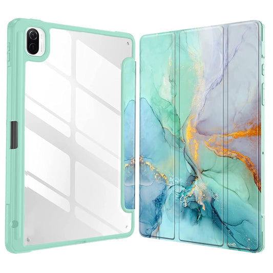 MOCA Case for Xiaomi Pad 5 / Pad 5 11 Pro with Pen Holder,Transparent Hard Shell Back Cover Protective Slim Case for Xiaomi Mi Pad 5 /Pad 5 Pro 11” (Emerald Marble, Xiaomi Pad 5 11 Inch)