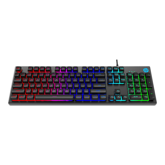 HP K500F Wired Gaming Keyboard, Backlit Membrane with Mixed Color Lighting, Metal Panel with Logo Lighting, 26 Anti-Ghosting Keys, and Windows Lock Key / 3 Years Warranty(7ZZ97AA)