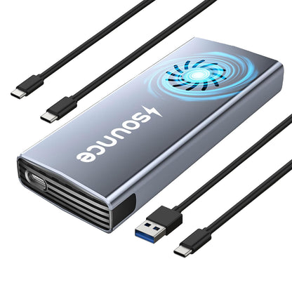 NVMe M.2 Enclosure with Fan – Sounce India NVMe SSD Enclosure, USB 3.2 10Gbps, Tool-Free PCIe NVMe Reader, USB-C, Supports M & B&M Key 2230/2242/2260/2280 SSDs (RTL9210)
