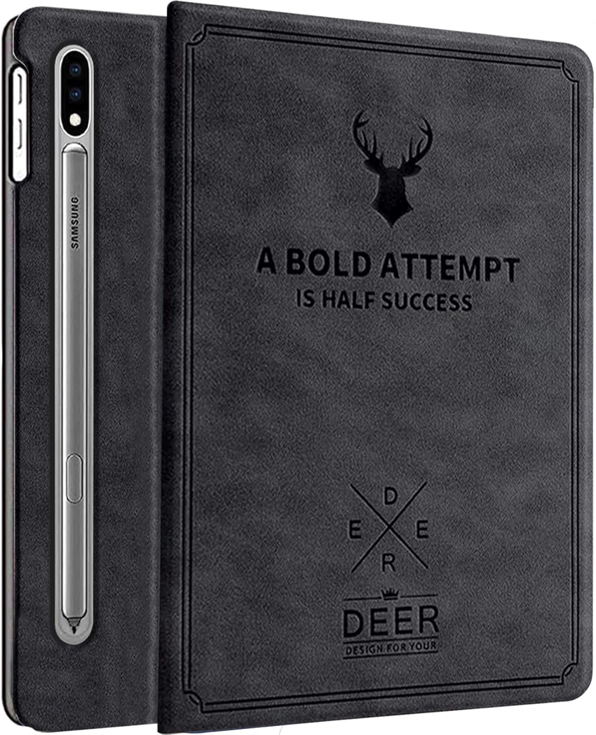 Robustrion Deer Pattern Flip Stand Case Cover for Samsung Galaxy Tab S8 Plus / S7 Plus /S7 FE 12.4 Inch SM-X800/X806/T970/T975/T976/T735 Cover - Deer Black
